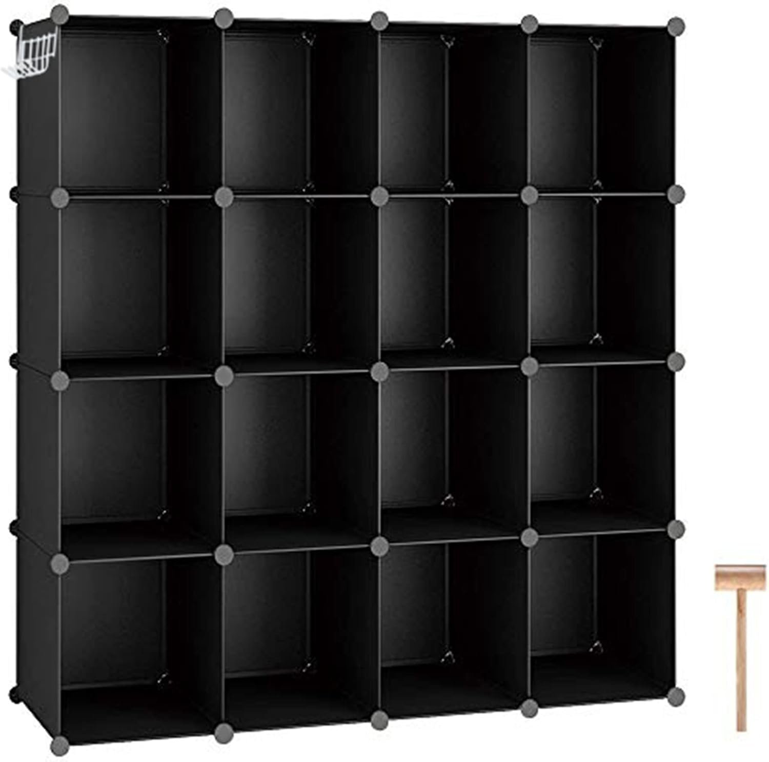 C&AHOME Cube Storage Organizer, 16-Cube Shelves Units, Plastic Storage Cubes, DIY Closet Organizer, Modular Closet Storage Shelves Ideal for Home, Bedroom, 48.4" L × 12.4" W × 48.4" H Black SUM3016H