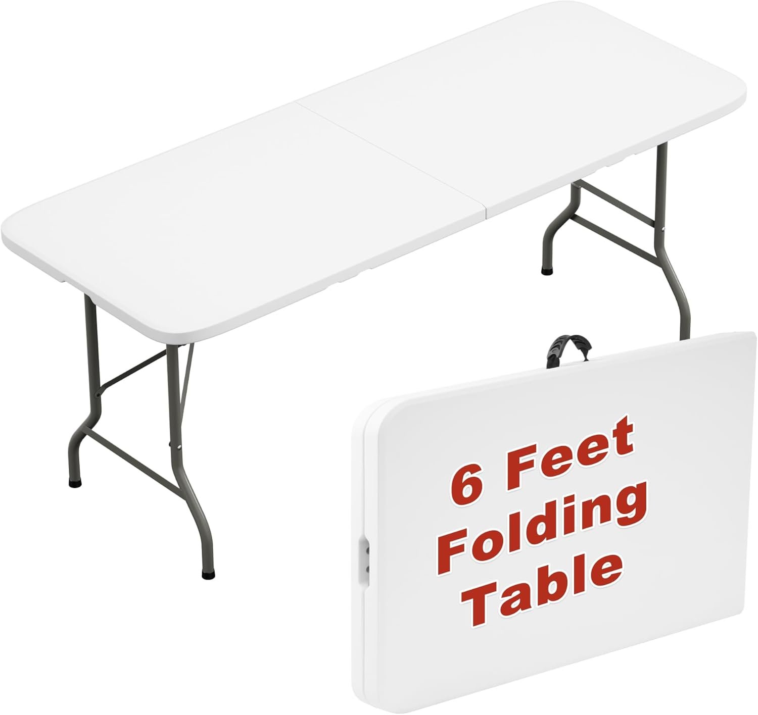 Elevon Folding Table, 6 Feet Heavy Duty Fold-in-Half Utility Table Indoor Outdoor for Camping, Picnic, Party