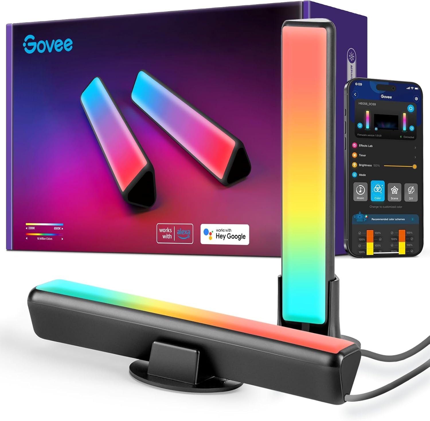 Govee Smart LED Light Bars, Work with Alexa and Google Assistant, RGBICWW WiFi TV Backlights with Scene and Music Modes for Gaming, Pictures, PC, Room Decoration