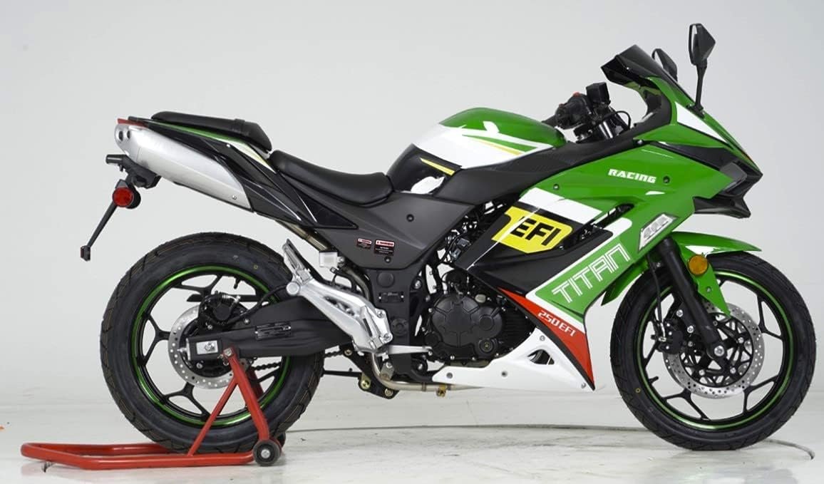 HHH Upgraded Titan 250 EFI Street Motorcycle 6 Speed 250cc Motorcycle Adult Sports Bike and Custom Alloy 17 inch Wheels - Color Green