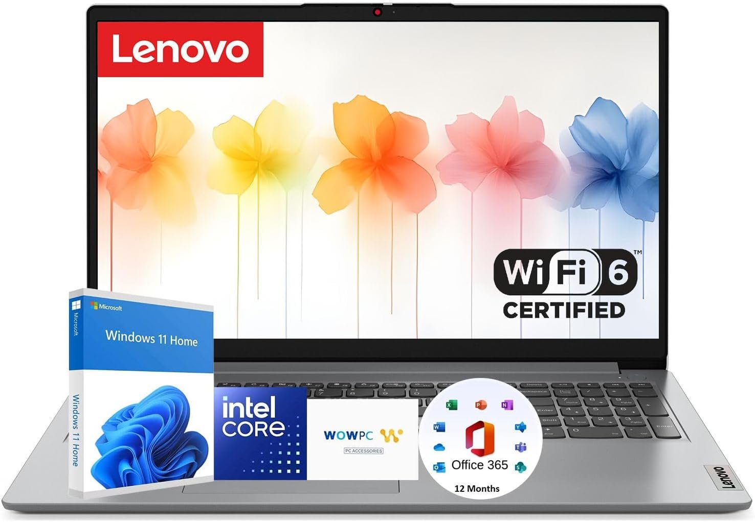 Lenovo Ideapad 15.6" Laptop with Microsoft 365 | Intel Dual-Core CPU | 1.6TB Storage (1TB OneDrive + 128GB SSD + 512GB External) | 8GB RAM | Wi-Fi 6 | 10HR Battery | Windows 11 | WOWPC 3-in-1 Bundle