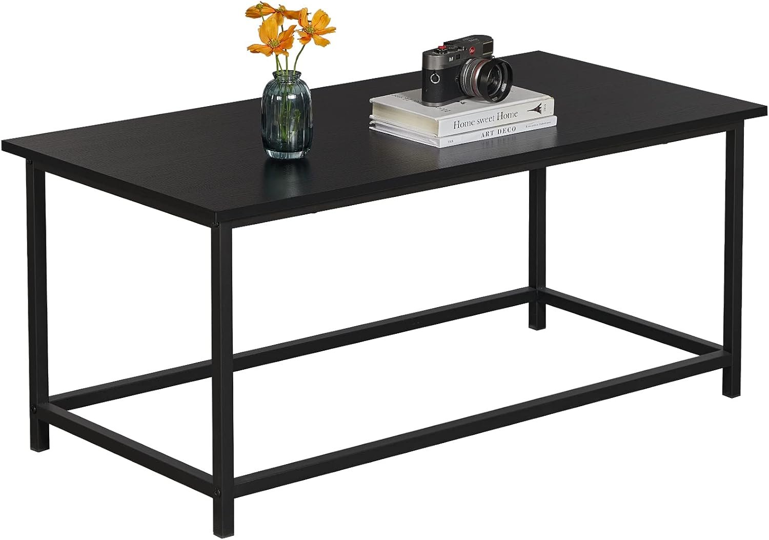 SAYGOER Black Coffee Table Simple Modern Rectangular Center Table Open Space Minimalist for Living Room Home Office Industrial Cocktail Tables, Easy Assembly, 39.37 x 19.69 x 17.72