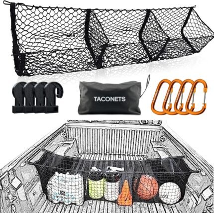 TacoNets Three Pocket Cargo Net for 2005-2024 Toyota Tacoma - Patented Design - Premium Truck Bed Organizers & Storage - Grocery Holder - Designed in USA