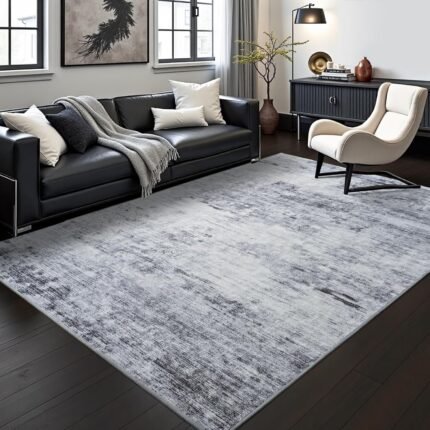 Toneed Abstract Area Rug Modern Washable Rug Soft Non Slip Rug Low Pile for Bedroom Living Room Dining Room Grey 4x6 Feet