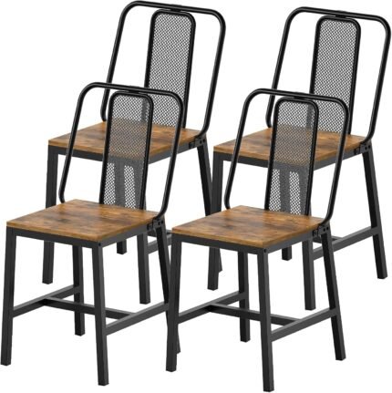 YATINEY Dining Chairs Set of 4, Wooden Kitchen Chairs, Farmhouse Dining Chairs with Back Support, for Living Room, Kitchen, Rustic Brown and Black CY01L4BRN1
